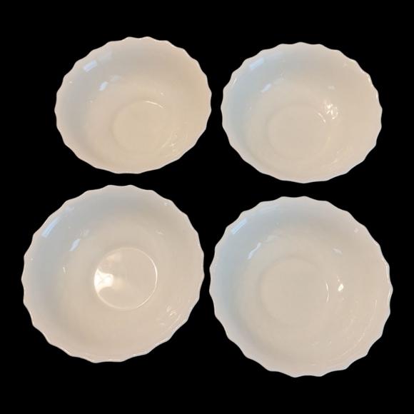 VTG 4 Arcopal France Trianon White Opalware Scallop Swirl Coupe Soup Bowls - Picture 1 of 10